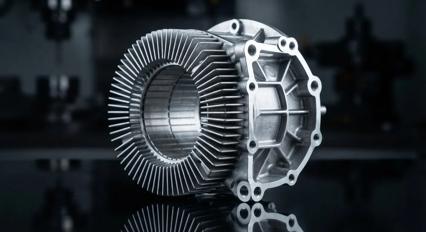 Aluminium die cast electric motor housing with integrated cooling jacket
